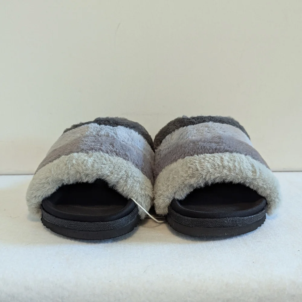 ROAM Furry Striped Slides Sandals Fuzzy Comfy NEW Twilight Prism Greys 6 EU36